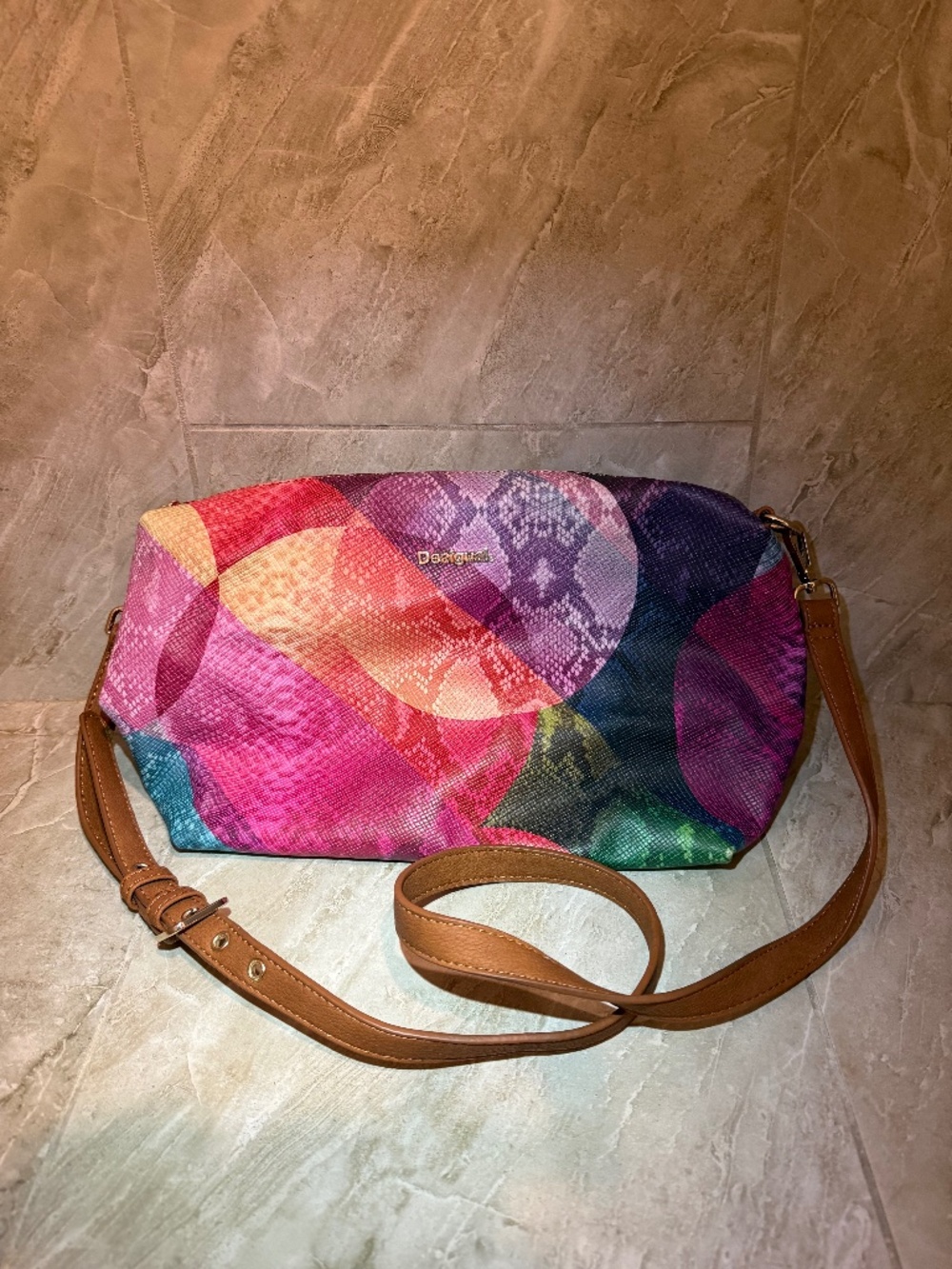 Desigual multicolor crocodile print shoulder bag